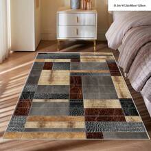 1pc Crystal Velvet Embossed Plaid Area Rug/Doormat - 5mm Thick, Waterproof, Non-Slip, Easy Clean, Machine Washable, Soft & Comfortable, Suitable For Entryway, Kitchen, Living Room, Bedroom, Hallway, Bathroom, Laundry Room - Carpet Decor