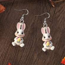 1 Pair Of Cute Rabbit Earrings, 2D Flat Women's Pendant Earrings, Suitable For Daily/Holiday Jewelry Accessories, Can Be Given As Easter Gifts To Girlfriends.