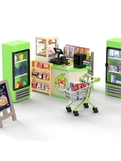 微型绿色购物车模型 -1/12 比例，丙烯酸和塑料，非常适合 DIY 迷你房屋装饰、丰收节展示，无需电力。