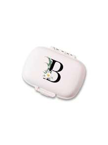 便携式 8 格密封药盒防尘防潮药品储存盒，每周 7 天使用，黑色雏菊向日葵字母艺术字母设计，首字母旅行药丸收纳盒，8 隔层便携式 A-Z 字母药丸盒，每日药丸盒，用于存放维生素，口袋钱包药品收纳盒的小药丸容器，字母 ID 吊饰收纳盒