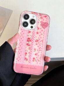 韩国春季 Y2K 玫瑰花朵心形蕾丝条纹 IMD 手机壳适用于 iPhone 16 Promax 15 Promax 14 13 Pro 时尚 INS 防震后盖 - 粉色 - 查看 4