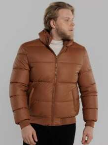 Puffer Jacket Men's Coat PU Leather Gominho Winter - Camel - View 1