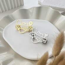 1pc Elegant Customizable Stainless Steel Caduceus Brooch - Personalized Doctor Name Badge With Heart And Cross Design, Nurse Gold Medical Jewelry, Men's Fashion Accessories - Gold - View 3