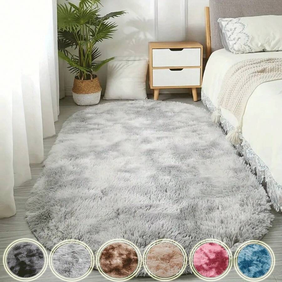 1 Pc Thickening Soft Tie-Dyed Oval Plush Carpet, Made Of Soft Polyester Material, Skin-Friendly Thickened Sponge, Durable And Easy To Clean, Indoor Decorative Carpet, Suitable For Bedroom Living Room, Sofa, Bedside, Game Room, Sun Room
