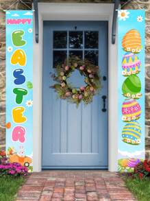 2pcs/Set Blue Easter Door Couplet, Color Egg Bunny Easter Polyester Door Hanging, Color Door Banners Porch Banners, Happy Easter Room Decorations Home Decor Backdrops, Easter Indoor/Outdoor Decorations Hanging Decorations Supplies, Spring Party Easter Party Decorations, Garden Decorations, Easter Gifts