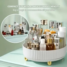 1 pièce Élégante boîte de rangement maquillage rotative à 360 degrés, plateau de vanité grande capacité, support circulaire en plastique multifonction pour parfum, étagère de rangement pour bureau