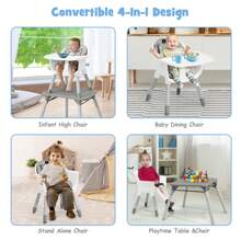 4 In 1 Baby High Chair Convertible Toddler Table Chair Set With PU Cushion Beige/Gray/Brown/Pink - 灰色 - 查看 10
