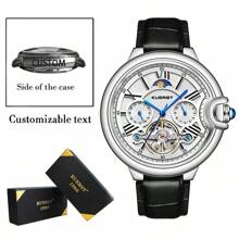 [Custom] KUERST Brand Latest Hot Selling Sun & Moon Star Men's Leather Belt Automatic Mechanical Flywheel Day-Date Watch, Fashionable Business Casual Wristwatch Suitable For Holidays And Various Occasions