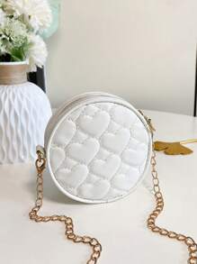 Girls' Embroidered Heart Shaped PU Leather Chain Shoulder Bag