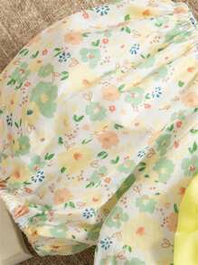 Summer Baby Girl Puff Sleeve Bow Decorated Sweet Princess Dress, Girls Party Holiday Dress - Green - View 3