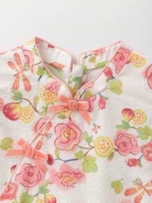 Balabala Baby Girl 2026 Summer Princess Style Floral Pattern Round Neck Cap Sleeve Dress - Red and Green Hue - View 6