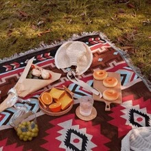 便携式加厚野餐垫、露营毯、沙滩巾、沙发盖、户外露台花园帐篷垫、防水、保暖、波西米亚风格家居装饰、抗撕裂休闲毯、桌布、壁挂 - 紅色 - 查看 6