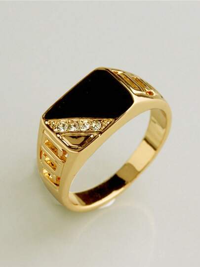 حلقة رجالية كلاسيكية مربعة بجوهرة سوداء وحجر السيراميك CZ الرجالية الأزياء