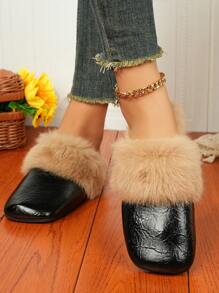 Women's Furry House Slippers, Silver & Black Colors, Comfortable For Multiple Occasions - Black - View 6