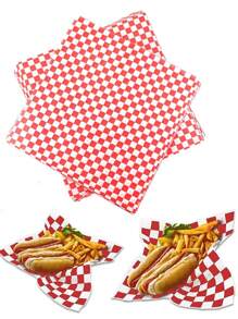 20Pcs Folhas de papel de cera Deli para forros de cesta de alimentos Folhas de papel para piquenique Folhas de embrulho Deli à prova de gordura - Vermelho e branco - Ver 6