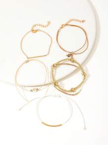 Set de 6 piezas de pulseras ajustables de estilo bohemio con cuentas trenzadas con forma de corazón - Dorado - Ver 5