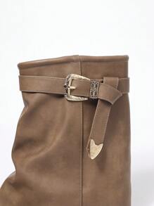 Khaki Shaft Sandals Low Chunky Heel Round Toe Versatile Elegant Minimalist Casual Summer Vacation Fashion Women Sandals - Khaki - View 5