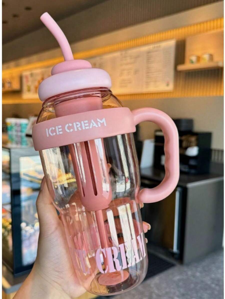 1350ml Large Capacity Silicone Straw Water Bottle With Portable Filter ICE CUP - Rusty Rose - View 1