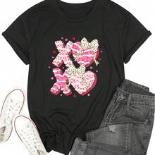 Lindas camisetas de San Valentín para mujer, estampado gráfico, manga corta, cuello redondo, ropa informal de verano