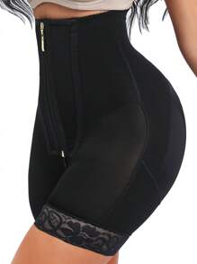 1pc Tummy Control Waist Trainer Panties Zipper Shapewear High Waist Body Shaper Butt Lifting Shorts - Black - View 2