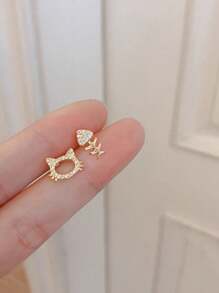 Pendientes de tachuela con diseño de diamante de imitación espina & gato - Dorado - Ver 2