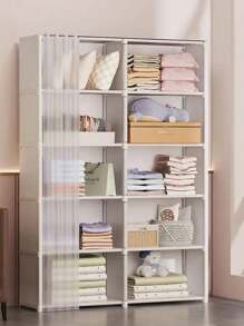 Organizador de almacenamiento con cortinas, estantería portátil negra, gabinete de almacenamiento multifuncional adecuado para oficina, dormitorio, baño, armario a prueba de polvo, de montaje sencillo, estantería abierta para dormitorio, partición, estantería de gran capacidad, decoraciones, decoración de festivales, decoración de habitaciones, decoración del hogar, decoración de dormitorios, para guardar vestidos, pantalones, zapatos, vaqueros, botas, faldas