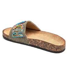 Pearl Embroidered Thick Sole Slide Sandals - Green - View 3
