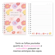 A5 Notebook 100 Sheets Lined Sketchbook Drawing School Hardcover Notebooks - Floral negro - Ver 9