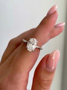 Esberry 1 pièce 2 carats Bague de fiançailles ovale scintillante Bague de mariage pour femmes En argent sterling S925/925 Bague de promesse Bague éternité Bijoux de qualité Cadeau