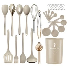 Keidason Conjunto de 15 piezas de utensilios de cocina de silicona - Utensilios de cocina resistentes al calor de hasta 230°C, espátula, pinzas, cuchara, brocha, batidor, conjunto de utensilios de cocina y accesorios para ollas antiadherentes, aptos para lavavajillas