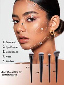 Set de 4 piezas de brochas de maquillaje que incluye brocha para base, brocha de sombra de ojos, brocha para polvo y brocha de contorno, de nuevo estilo