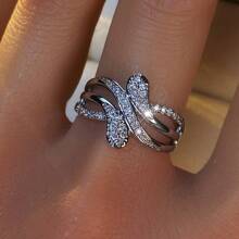 1 pieza Anillo con incrustaciones de strass, accesorio de diseño minimalista delicado, adecuado para uso diario de mujeres