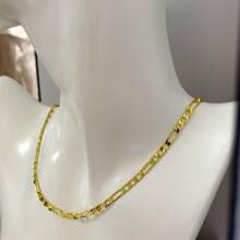 1pc 4mm Gold Plated Curb Link Chain Necklace, Fashion Unisex Single Chain For Daily Wear And Valentine's Day Gift,Mom,Mother,Mother's Day,Gift - Gold Single Chain - View 3