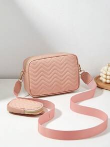 1pc Girl's Mini Wavy Pattern Embossed Letter Bag, Mobile Phone Bag Coin Purse - Pink - View 4