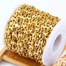 1m/39.37 pulgadas Cadena de grano de café de acero inoxidable de alta calidad de color dorado, cadena de nariz de cerdo, adecuada para hacer joyas DIY, collares, pulseras, cadenas de bolsos, hallazgos de ropa y accesorios