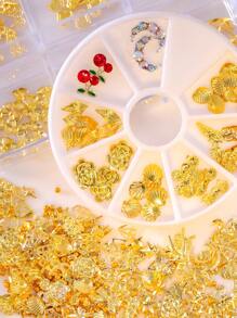 6-Grid Box Nail Rivet Decoration Accessories Golden Hollow Shape Decoration Shell Conch, Crescent Star And Heart-Shaped Diamond Crown For DIY Nail Decoration Handmade Creative Accessories