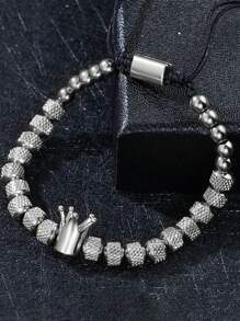 1 pulsera de hombre con diseño de corona, de acero inoxidable, ajustable, de color negro/plateado/dorado, hecha a mano, resistente a los arañazos, regalo para el Día de San Valentín, Día del Padre, primavera 2025