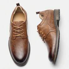 Men's Business Casual Shoes, Brogues Dual-Color Vintage Upper, Contrasting Rubber Sole, Classic Commuter Leisure Shoes