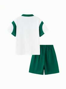 Balabala Young Boy Short-Sleeve Set, 2025 Summer 2 Pieces Lightweight Outfit - White Green Tone - View 5