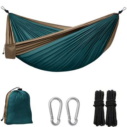 Portable Camping Hammock, Ultra-Light & Thin, Single Person Breathable Comfortable Hammock, Lightweight 210T Nylon Material, With Storage Bag - Easy To Install, Suitable For Camping, Travel, Beach, Backyard, Patio, Hiking, Outdoor Activities - Single Person Use, Includes Carabiners And Accessories