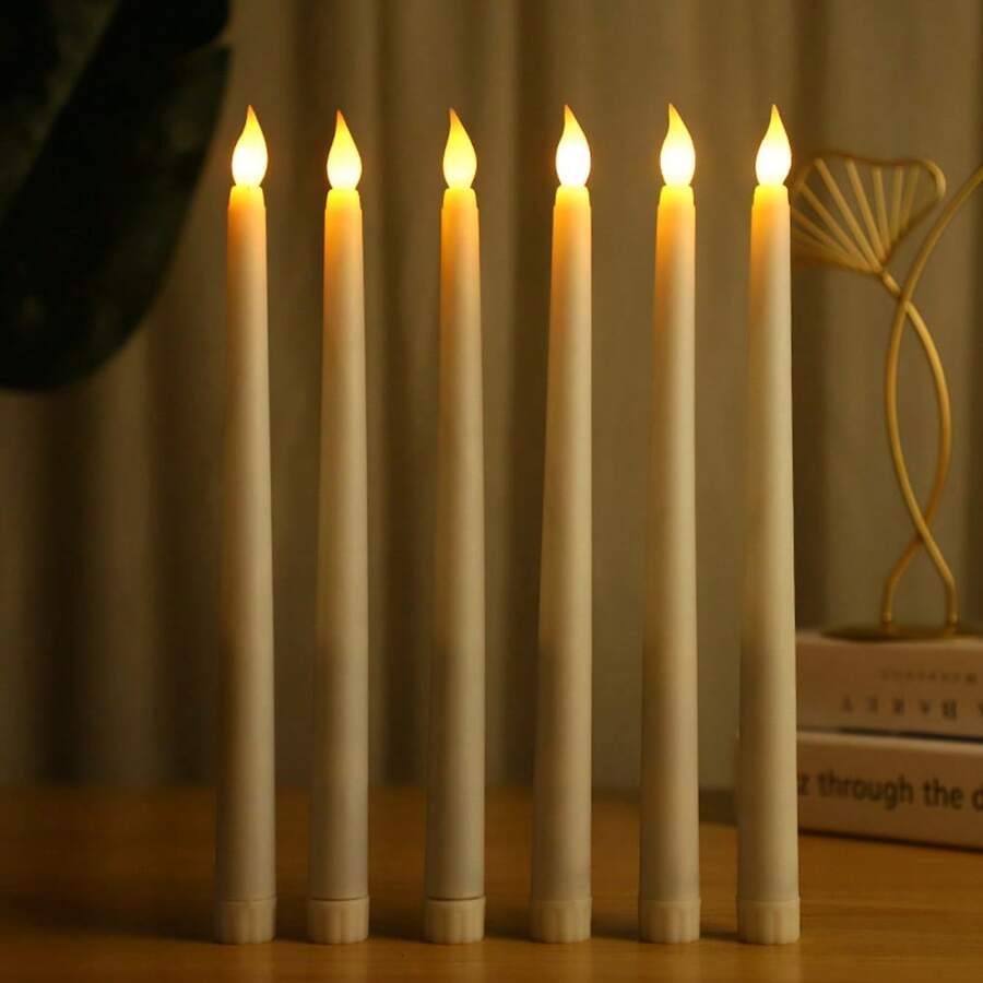 1-12 Pcs LED Flameless Candles Flickering, Battery Powered Led Taper Candles Flickering, Flameless Candles Led Electronic Candles Fake Candles For Wedding Decor, Party, Table, Home, Room, Christmas Decorations, Thanksgiving Decor, Halloween Decor