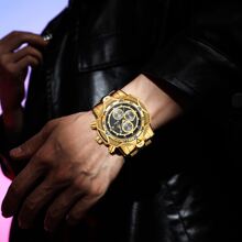 YaLaLusi 1 Piece Men's Bully Luxury Quartz Watch Personalized Big Wrist Watch Calendar Weekly Display Funky Hip Hop Style Watch Design IP Plating Wear-Resistant Oxidized Send Strap Remover Suitable For Daily Party Banquet Decorative Wear Best Choice Birthday Gift For Men Father Gifts
