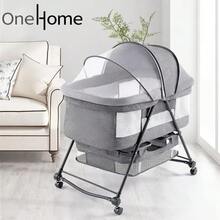ONEHOME | Cuna de Viaje para Bebé, Moisés para Bébé con 4 Ruedas, Cuna Cama para Bebe Plegable con Red Lateral Transpirable y Cesta de Almacenaje, Colchón y Mosquitera Incluidos - 1 - Ver 4