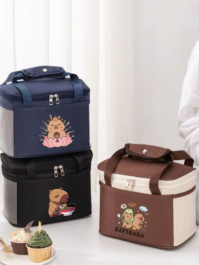 1pc Insulated Lunch Bag, Made Of Polyester With Aluminum Foil Lining, Large Capacity Tote Bag, Suitable For Work Commute, Picnic