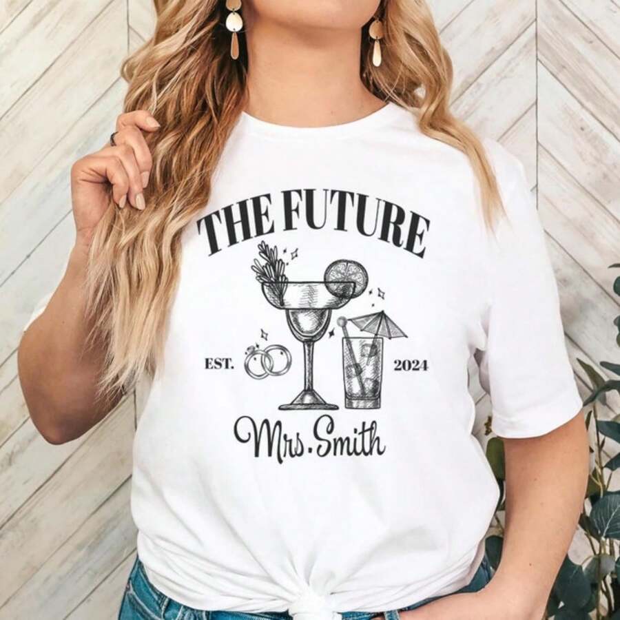 Custom Future Mrs. Shirt, Bachelorette Party Shirt, Bridal Shower Shirt, Engaget Announcet T-Shirt, Fiance T-Shirt, Engaget Gift - White - View 1