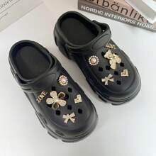 10pcs DIY Shoe Decorative Charms, Asymmetric Sparkling Bear Flower Bow Decor, Imitation Metal Non-Fading Y2K Fashion Versatile Cute Personalized Suitable For EVA Sandals, Slippers, Garden Shoes, Removable Shoe Surface Decor, Holiday Gifts