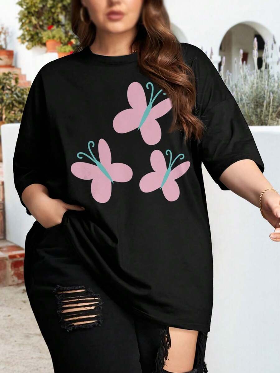 Fluttershy Cutie Mark Plus Size Oversize Women T-Shirt For Bronies Pony Fans Friendship Is Magic - Black - View 1