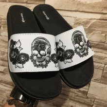 Men's Printed Slide Flip Flops - 白色骷髏 - 查看 2