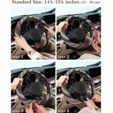 1 pieza Funda para volante bohemia sin forro interior, protector de volante de coche de material de lino, diseño hippie, antideslizante, transpirable, absorbente del sudor, se ajusta a volantes de 14,5-15,2 pulgadas, adecuado para automóviles y SUV del hogar