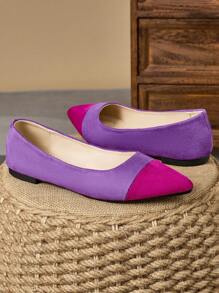 Zapatos planos de mujer con puntera puntiaguda y diseño de patchwork, mocasines casuales versátiles y sofisticados, aptos para el otoño y todas las estaciones - Morado - Ver 2